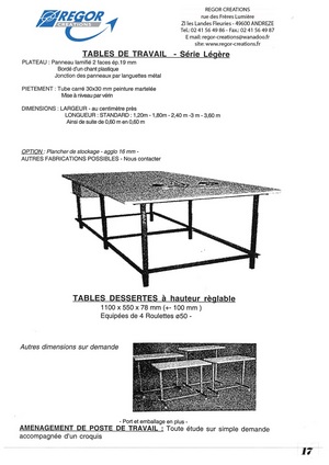 TABLES DE TRAVAIL ET AGENCEMENT